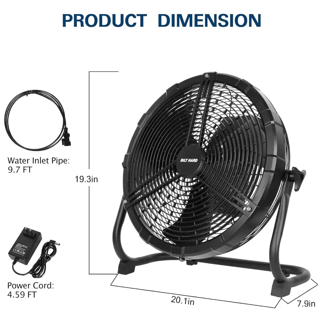 BILT HARD 16 Inch Outdoor Portable Misting Fan, Battery Operated Misting Fan with 15600mAh Detachable Battery & Misting Function, Outside Rechargeable Portable Floor Fan
