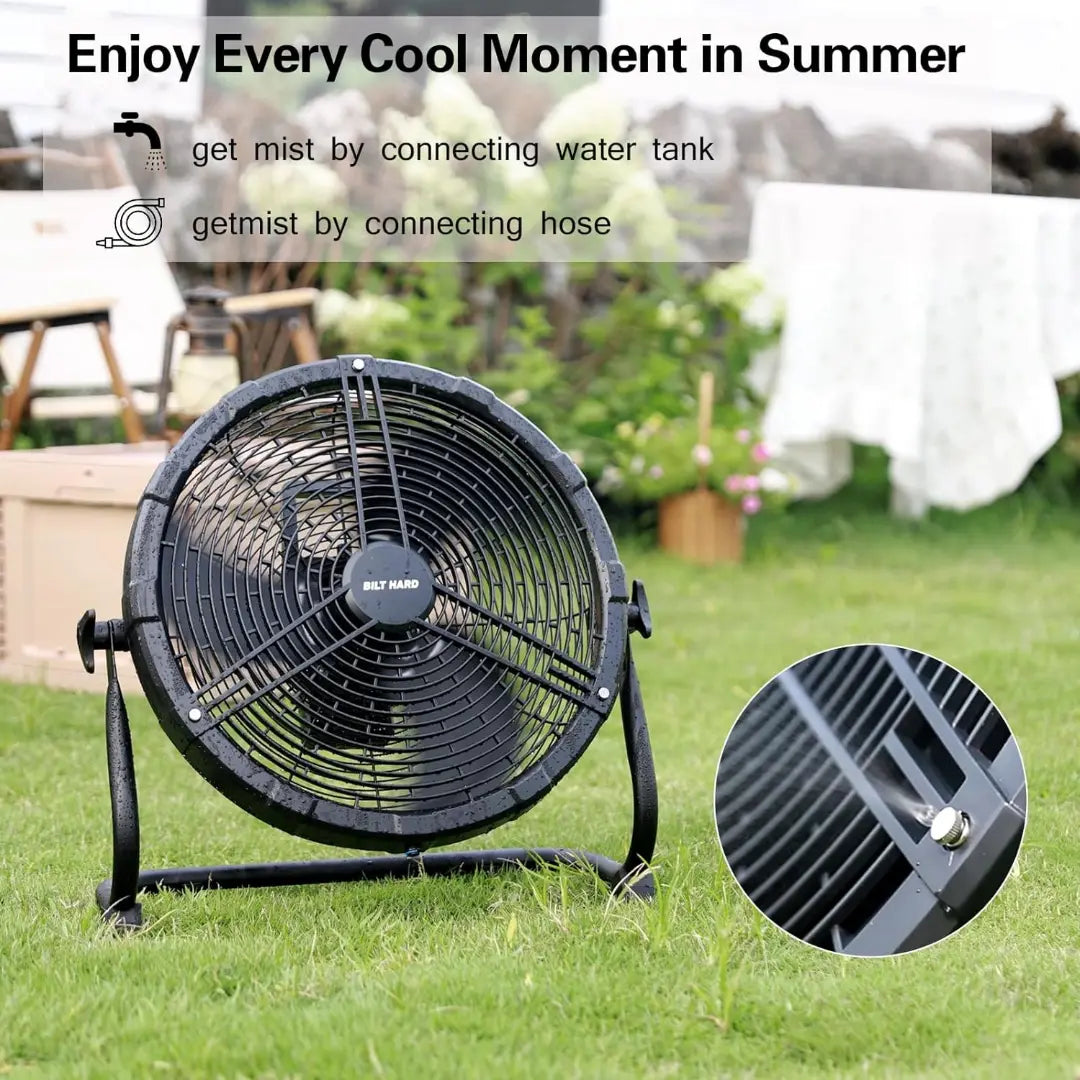 BILT HARD 16 Inch Outdoor Portable Misting Fan, Battery Operated Misting Fan with 15600mAh Detachable Battery & Misting Function, Outside Rechargeable Portable Floor Fan