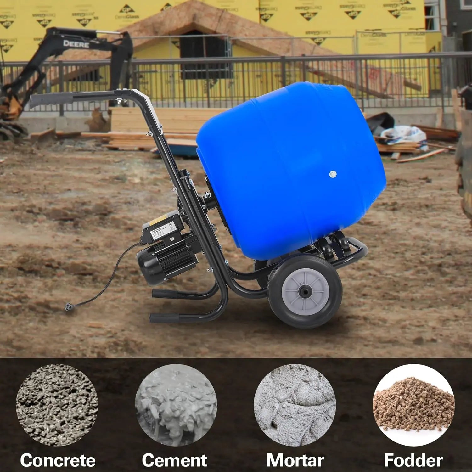 BILT HARD Electric Cement Mixer, 4 Cu.Ft. Poly Drum Concrete Mixer Heavy Duty, Portable Power Cement Mixing Tools for Stucco, Mortar, Fodder