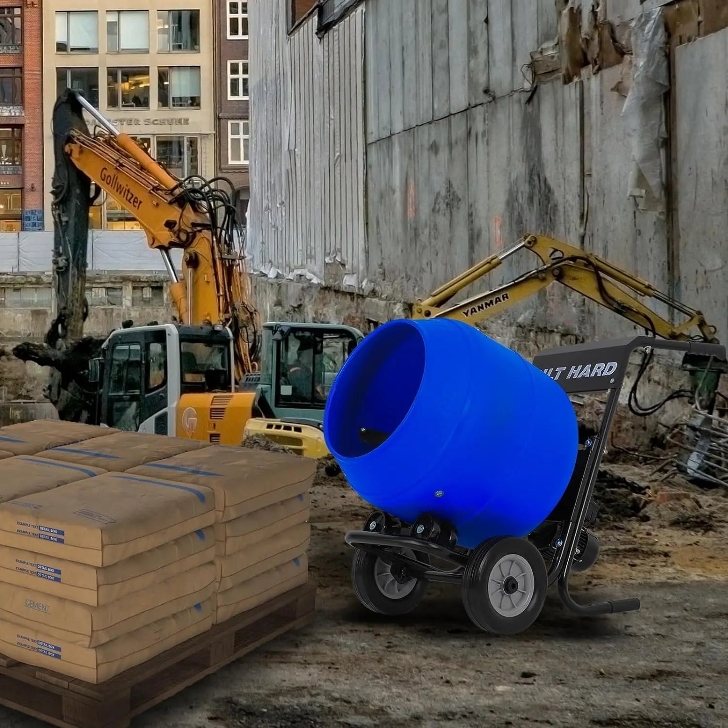 BILT HARD Electric Cement Mixer, 4 Cu.Ft. Poly Drum Concrete Mixer Heavy Duty, Portable Power Cement Mixing Tools for Stucco, Mortar, Fodder
