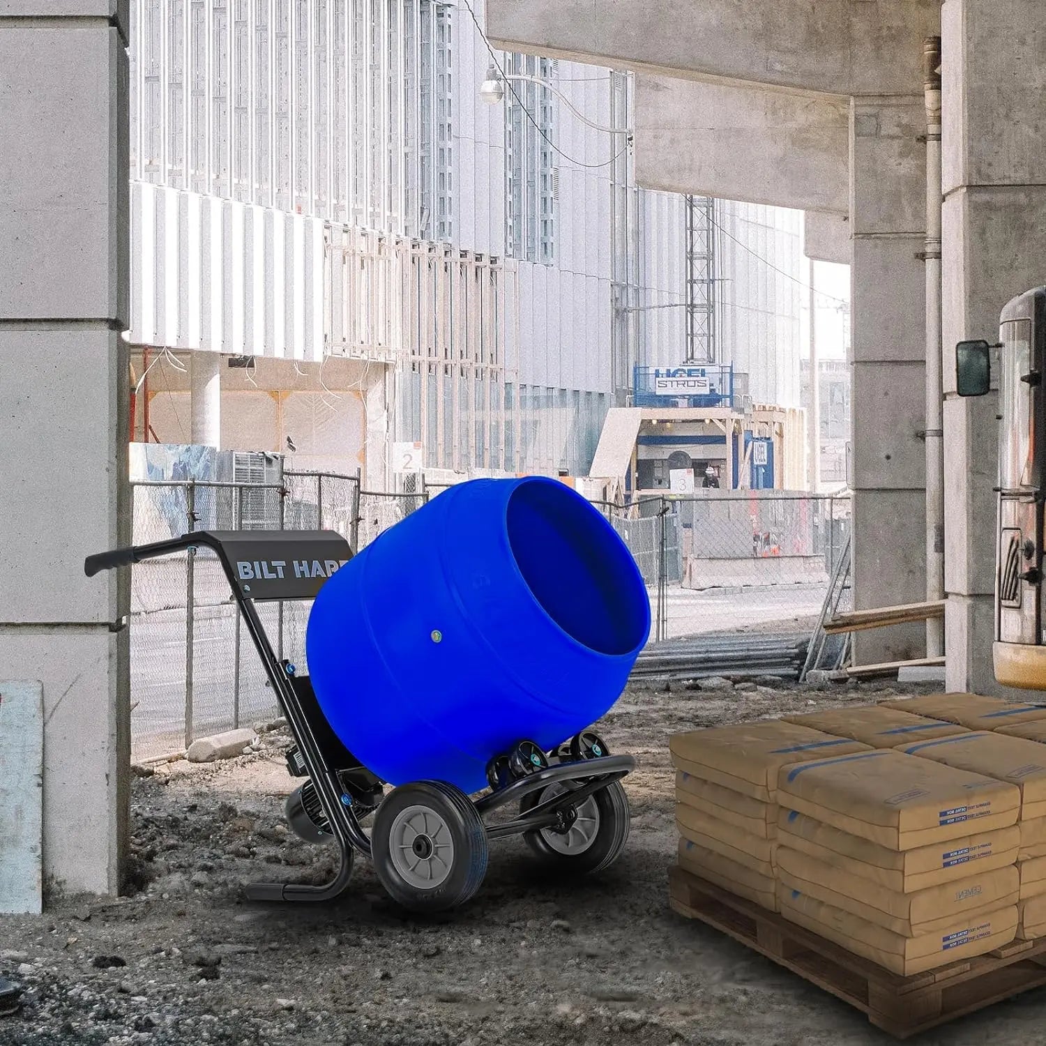 BILT HARD Electric Cement Mixer, 4 Cu.Ft. Poly Drum Concrete Mixer Heavy Duty, Portable Power Cement Mixing Tools for Stucco, Mortar, Fodder