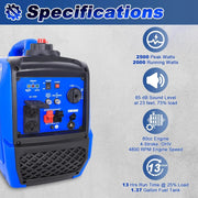 BILT HARD Generator 2500 Watt, Quiet Inverter Portable Generator 80cc 4 Stroke Engine, 120V AC Duplex Receptacle and 12V DC Output, Outdoor Generators for Home Backup Use and RV Ready