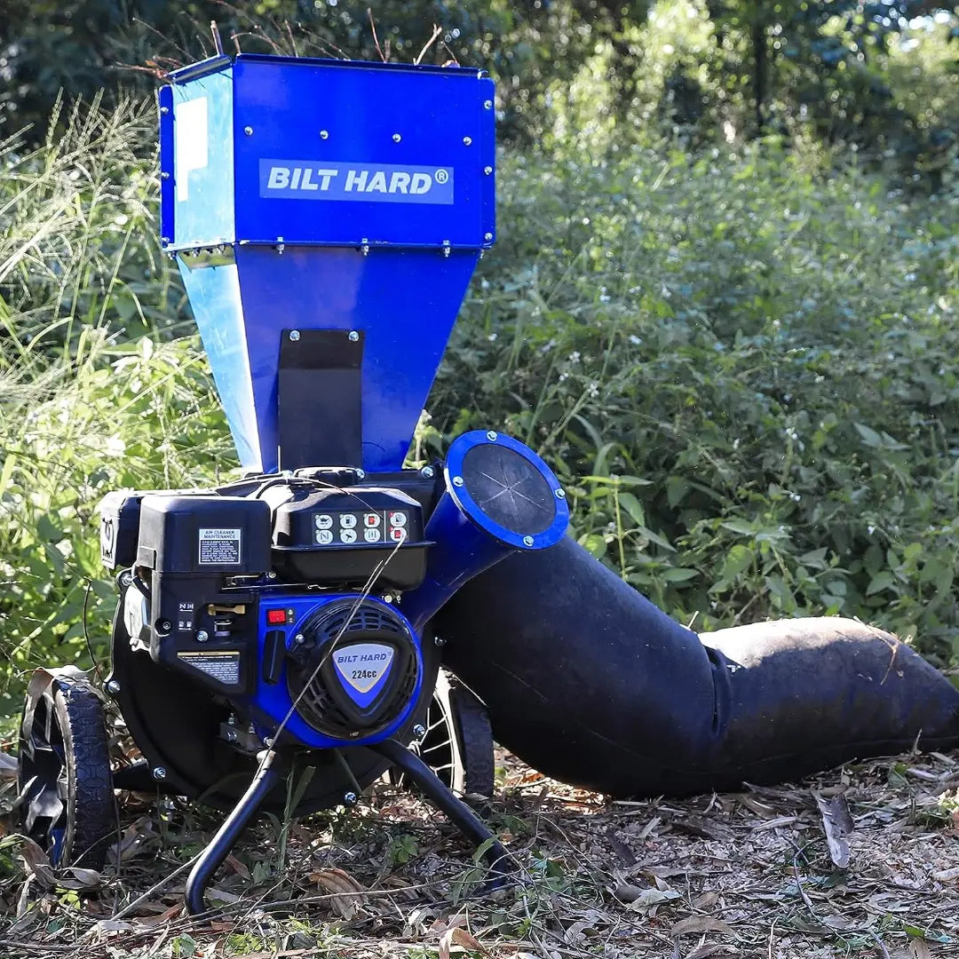 BILT HARD Wood Chipper - 7.5 HP 224cc Gas Powered Shredder Mulcher, 3 in 1 Multi-Function Heavy Duty, 3" Max Wood Diameter Capacity with Collection Bag