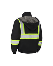 Kiwi High Visibility Hooded & Sherpa Lined ANSI/ISEA 107-2020 Reflector Contrast Trimmed Water Resistant Black Safety Jacket [71200]