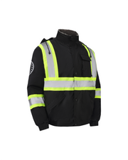 Kiwi High Visibility Hooded & Sherpa Lined ANSI/ISEA 107-2020 Reflector Contrast Trimmed Water Resistant Black Safety Jacket [71200]