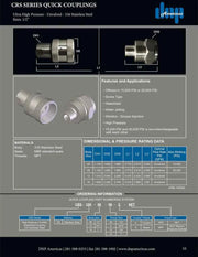 CRS-SS-08-9MPF-C | 1/2" high pressure waterblast coupling, heat treated stainless steel with Female 9/16" meduim pressure threads, 20,000PSI