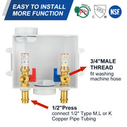 10 Pcs 1/2" Copper Press Inlet, Washing Machine Outlet Box, with Copper Water Hammer Arrestor, Center Drain