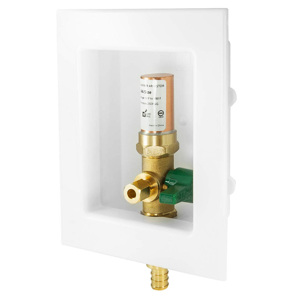 1/2" PEX Expansion (F1960) Inlet, Ice Maker Outlet Box, with Copper Arrestor