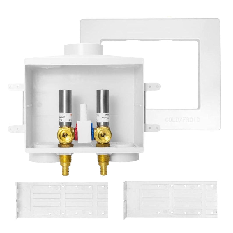 1/2" PEX Crimp (F1807) Inlet, Washing Machine Outlet Box, Single Control Valve, with SS Hammer Arrestor