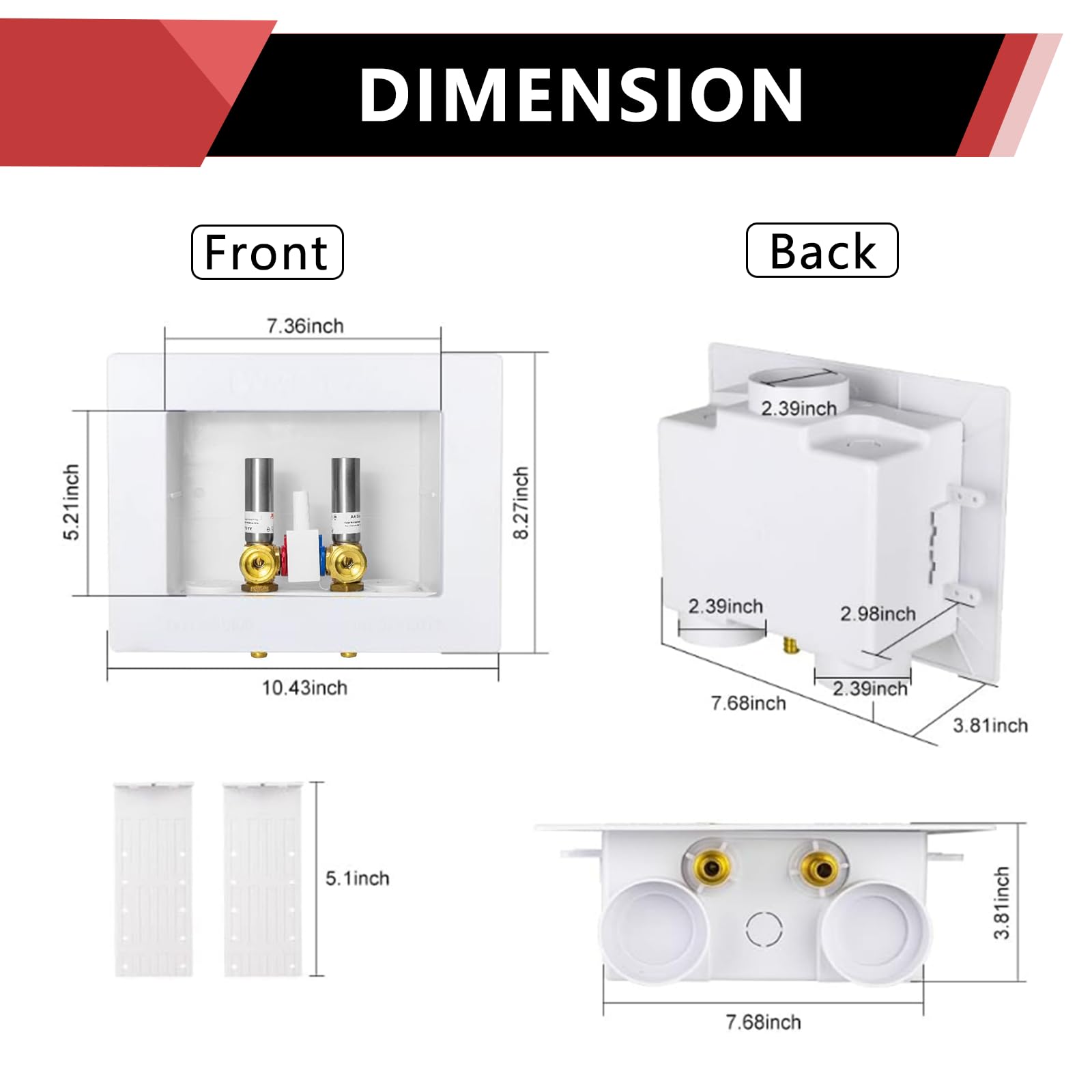 1/2" PEX Expansion (F1960) Inlet, Washing Machine Outlet Box, Single Control Valve, with SS Hammer Arrestor