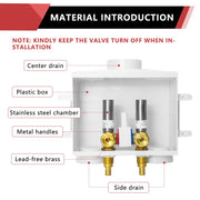 1/2" PEX Crimp (F1807) Inlet, Washing Machine Outlet Box, Single Control Valve, with SS Hammer Arrestor
