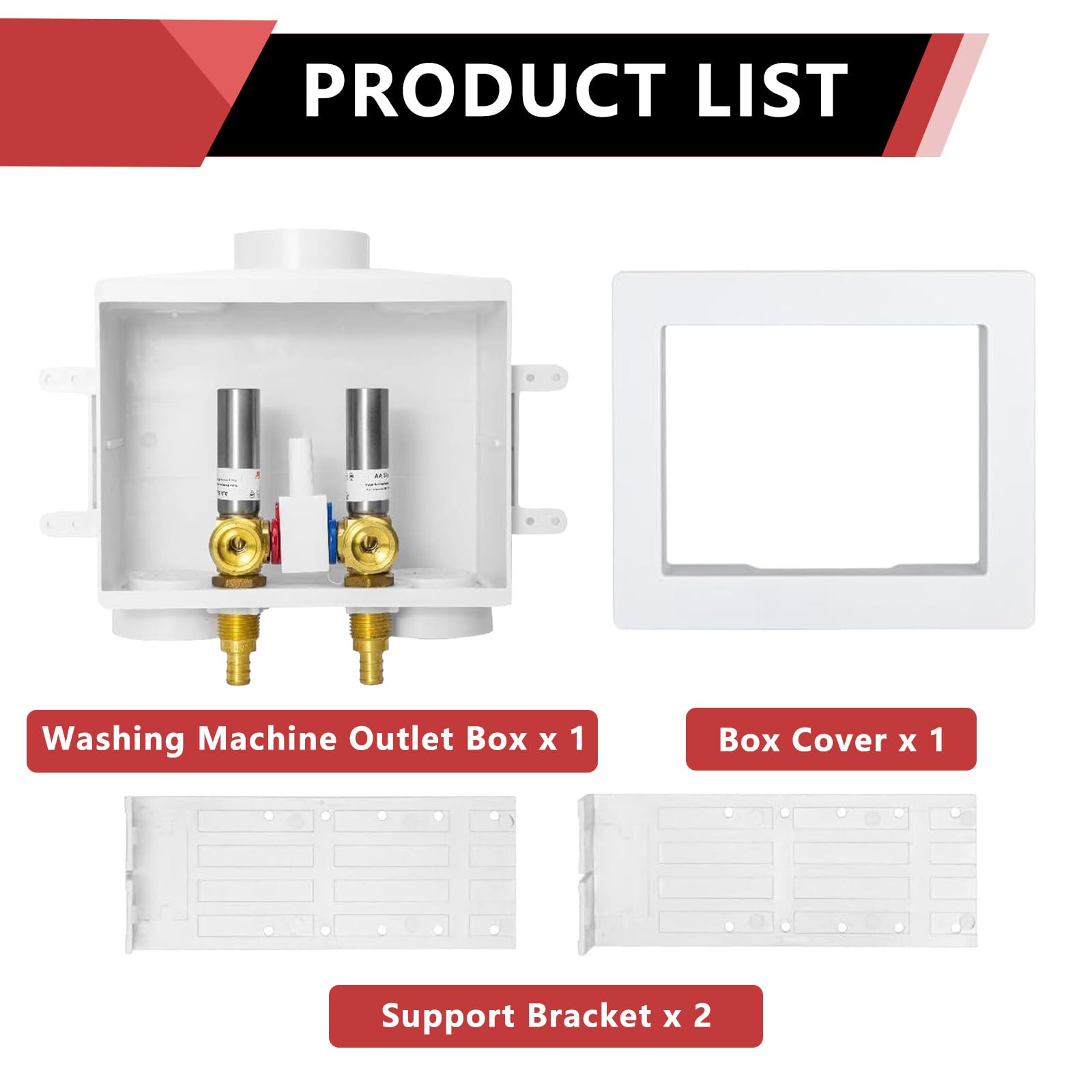 1/2" PEX Crimp (F1807) Inlet, Washing Machine Outlet Box, Single Control Valve, with SS Hammer Arrestor