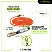 Frontline VLPR3L Premium Vertical Lifeline with Openable Rope Grab and Shock Pack 50'