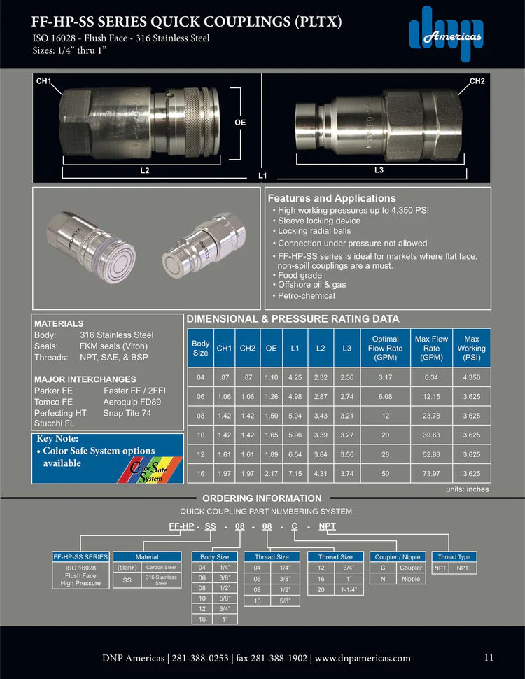 FF-HP-SS-04-04C | 1/4" Stainless Flat Face Coupling with 1/4" Female NPT