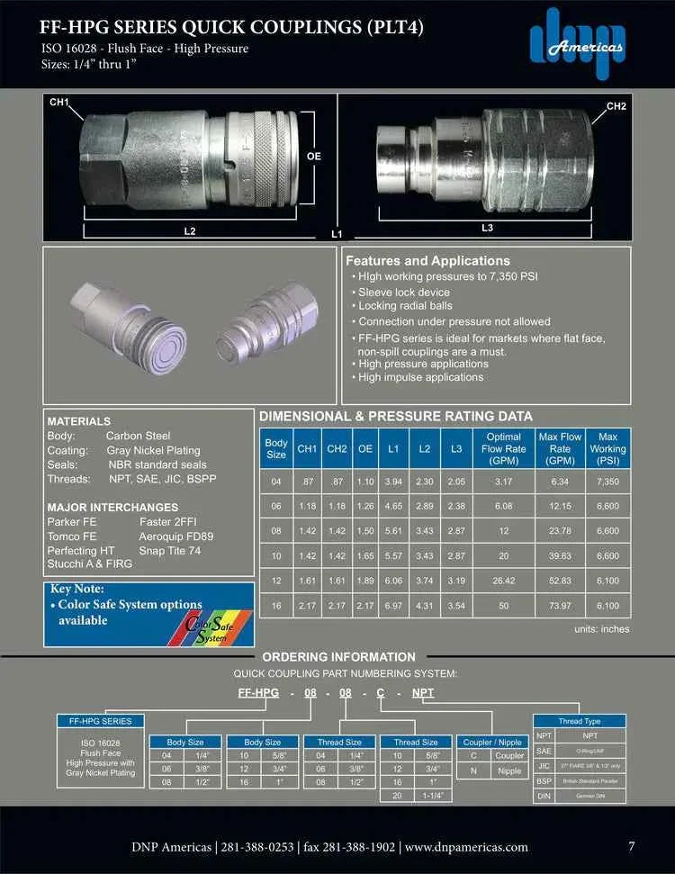 FF-HPG-08-12C1-NPT | Flat Face, High pressure grey 1/2" coupling body x 3/4' female NPT threads