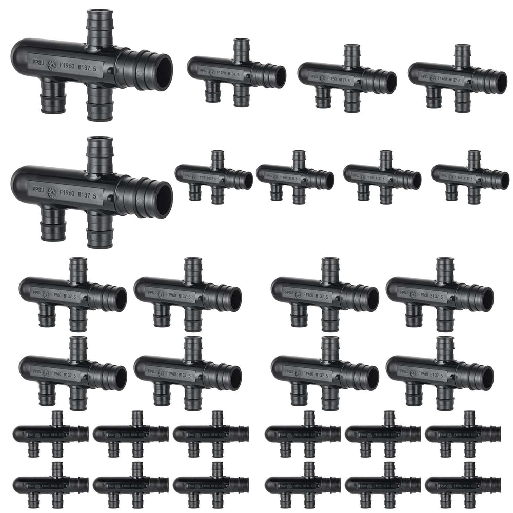 30 Pcs PEX A Expansion 3/4" x 1/2" Opposing Closed Manifold (3 Port) Wholesale