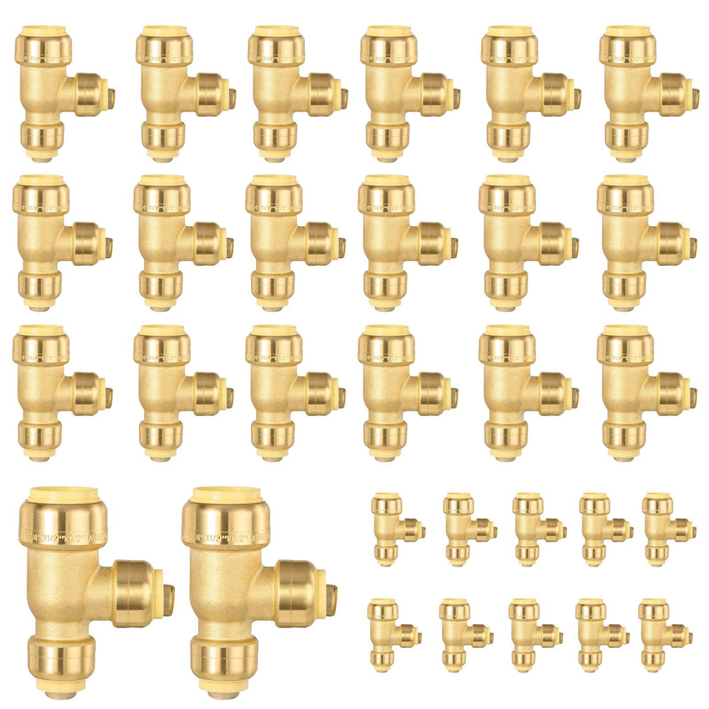30 Pcs 1/2" x 1/2" x 3/4" Push Fit Tee