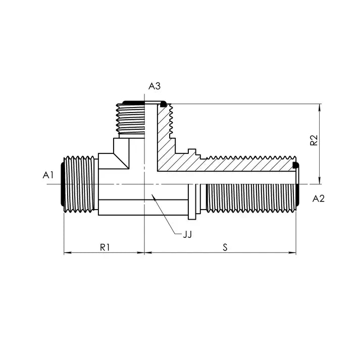 FS2704-04-04-04-FG | 04 MFS - 04 MFS - 04 MFS Bulkhead Run Tee Forged, Carbon Steel