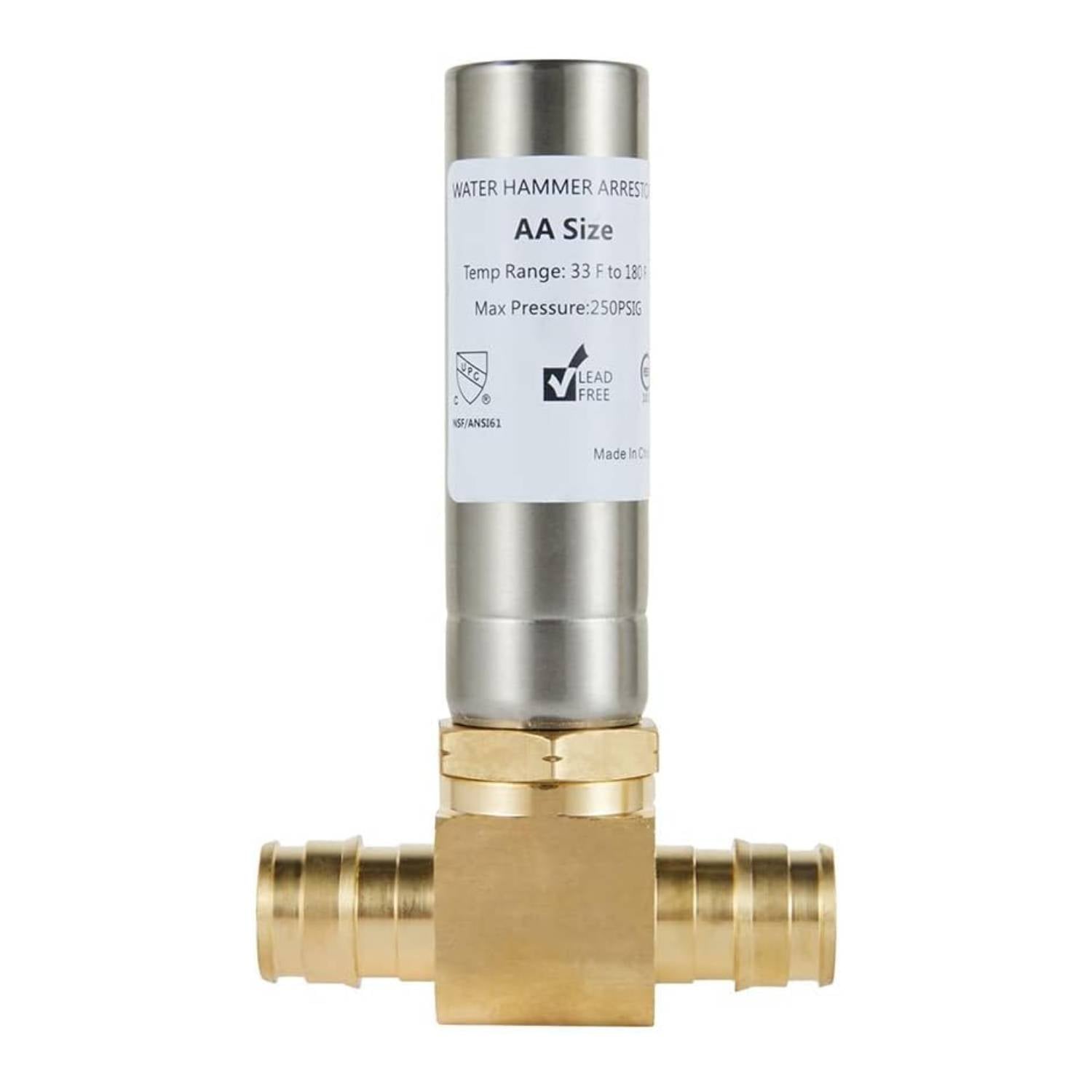 1/2" PEX-A Expansion Connection, Tee Water Hammer Arrestor, Stainless Steel