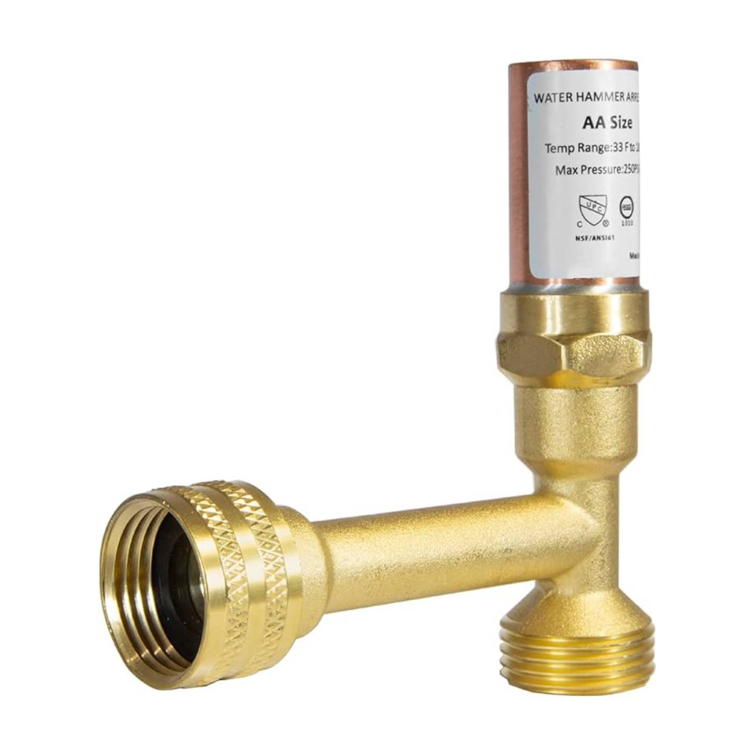 3/4" Swivel FHT x 3/4" MHT, Copper Tee Water Hammer Arrestors (MH-Y-240)