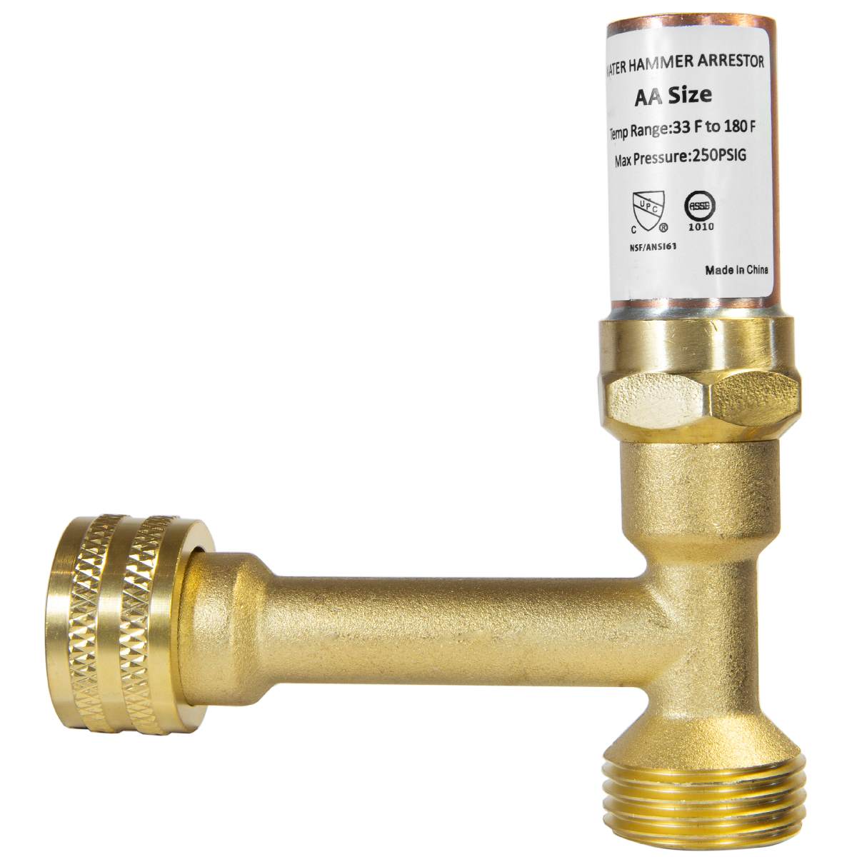 3/4" Swivel FHT x 3/4" MHT, Copper Tee Water Hammer Arrestors (MH-Y-240)