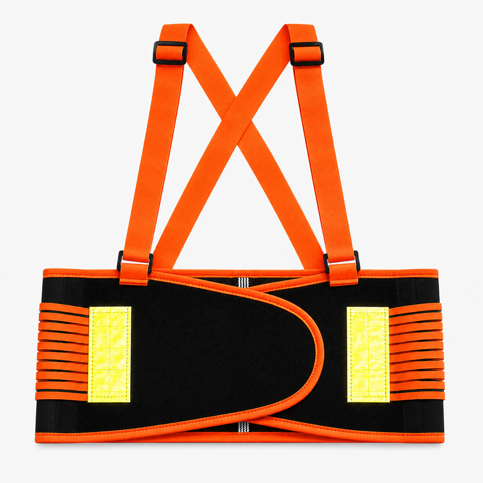Hi-Vis Adjustable Back Support Belt with Suspenders and Reflective Strips