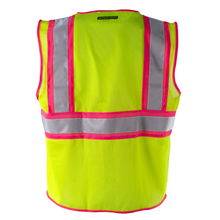 Hi Vis Mesh Safety Vest with Pink Contrasting Strips and Reflective Tapes
