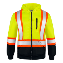 Hi-Vis Two Tone Yellow/Black Safety Hooded Sweatshirt with Reflective Stripes