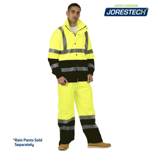 Hi-Vis Yellow/Black Rain Jacket with 2" Reflective Strips