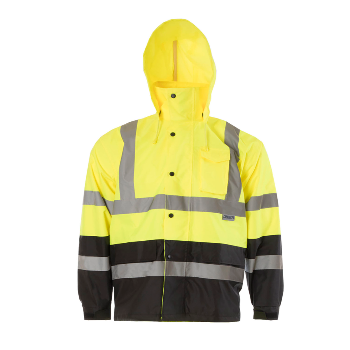 Hi-Vis Yellow/Black Rain Jacket with 2" Reflective Strips