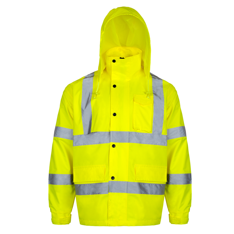 Hi-Vis Yellow Rain Jacket with 2" Reflective Strips