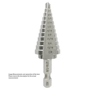 #4 HSS Quick Change Hex Shank Step Drill Bit, (3/16" - 7/8" by 1/16"), VAC4HEX