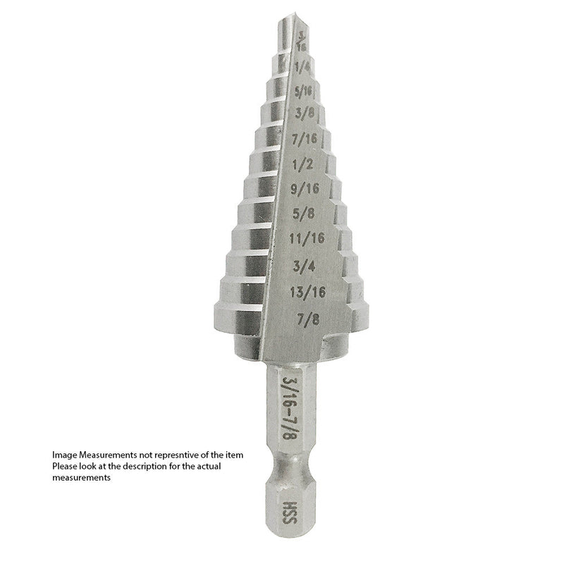 #4 HSS Quick Change Hex Shank Step Drill Bit, (3/16" - 7/8" by 1/16"), VAC4HEX