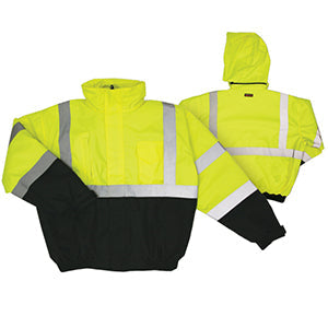 High Visibility Black Bottom Bomber Jacket - Lime Large