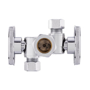 10 Pcs 5/8" OD Compr. x 3/8" OD Compr. x 3/8" OD Compr. Dual Stop Valve, 1/4 Turn (Lead Free)