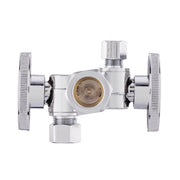 10 Pcs 5/8" ODx 3/8" OD Compr. x 1/4" OD Compr. Dual Stop Valve, 1/4 Turn (Lead Free)