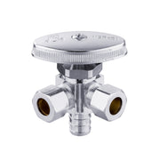 10 Pcs 1/2" PEX Crimp x 3/8" ODx 3/8" OD Compr. Dual Angle Stop Valve, Multi Turn (Lead Free)
