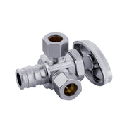 10 Pcs 1/2" Pex-a Expansion (F1960) Inlet x 3/8" ODx 3/8" OD Compr. Dual Angle Stop Valve, Multi Turn (Lead Free)