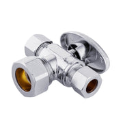 10 Pcs 5/8" OD Compr. x 3/8" OD Compr. x 3/8" OD Compr. Dual Outlet Angle Stop Valve, 1/4 Turn (Lead Free)