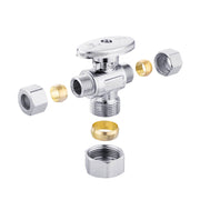 10 Pcs 5/8" OD Compr. x 3/8" OD Compr. x 3/8" OD Compr. Dual Outlet Angle Stop Valve, 1/4 Turn (Lead Free)