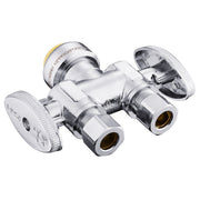 10 Pcs 1/2" Push Connect x Dual 3/8" OD Compr. Compr. Straight Stop Valve, 1/4 Turn (Lead Free)