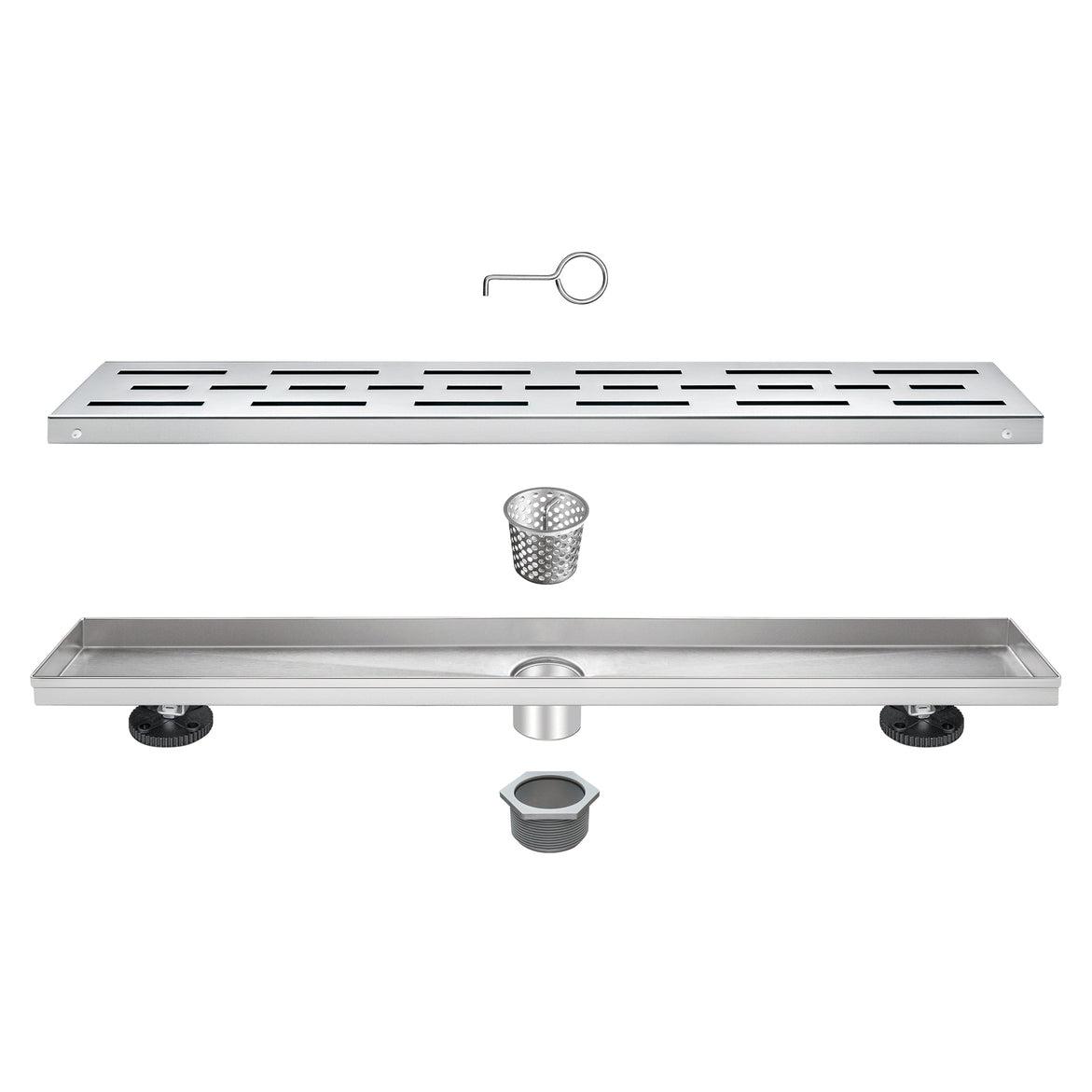 Linear Shower Drain 36" with Removable Grate,Brushed Polished 304 Stainless Steel Shower Drain,Floor Shower Drain with Hair Strainer, Adjustable Levelingft