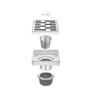 Square Shower Drain 4" with Removable Grate,Brushed Polished 304 Stainless Steel Shower Drain,Floor Shower Drain with Hair Strainer, Adjustable Levelingft