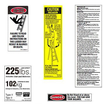 225 lb. Aluminum Stepladder / Platform ladder Safety Labels
