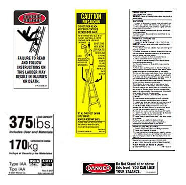 375 lb. Aluminum Stepladder / Platform ladder Safety Labels