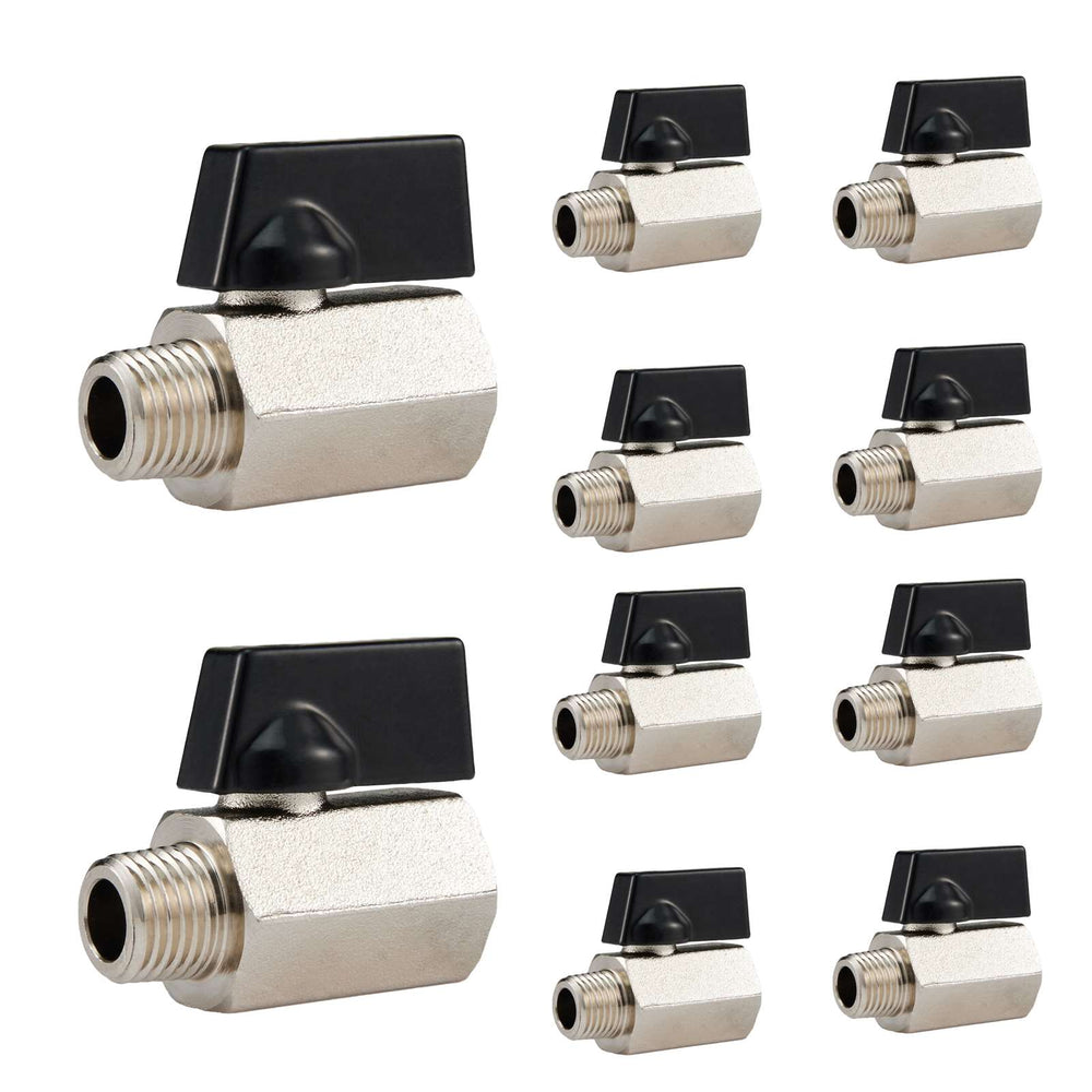 10 Pcs Mini Ball Valve, 1/4" Male NPT x 1/4" Female NPT Thread (Lead Free)
