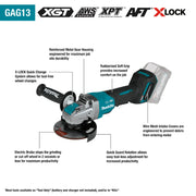 Makita GAG13M1 40V max XGT® Brushless Cordless 4‑1/2" / 5" X‑LOCK Paddle Switch Angle Grinder Kit, with Electric Brake (4.0Ah)