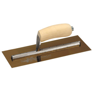 Marshalltown 11 1/2 X 4 3/4" Golden Stainless Steel Finishing Trowel with Wooden Handle