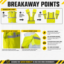 Hi-Vis Yellow Mesh Tearaway Safety Vest with 2” Reflective Strips and Pocket