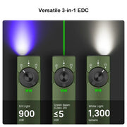 OLIGHT ARKFELDPRO3RODGV3 Arkfeld Pro Flat EDC Flashlight with LED Light UV and Laser - Green